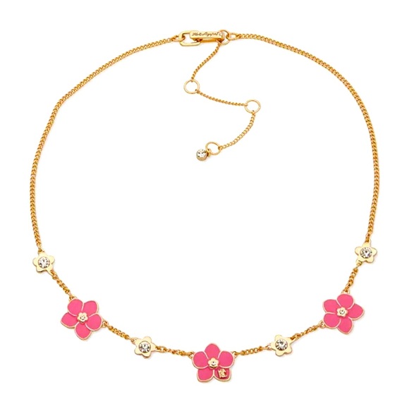 NWT Karl Lagerfeld Women's Gold-tone Enamel & Crystal Flower Collar Necklace - Picture 1 of 4
